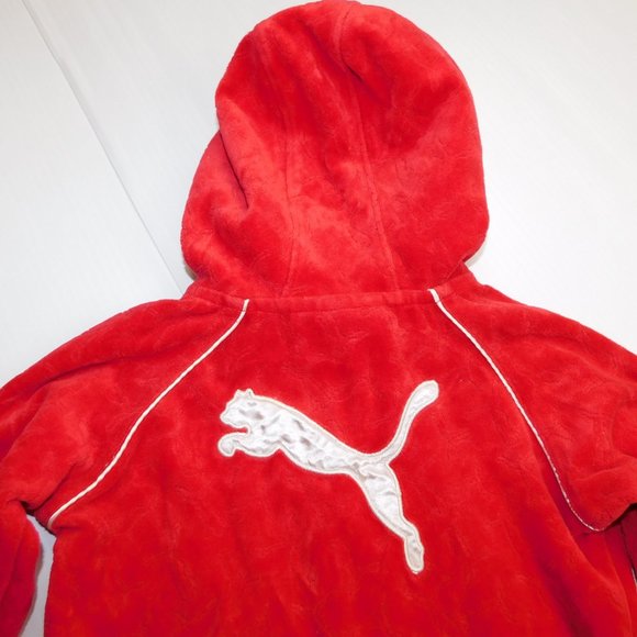 PUMA Girls 18 Month Red Velour Full Zip Hoodie / Track Jacket White Trim - Picture 9 of 10